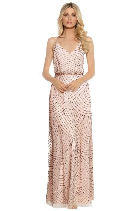 Adrianna Papell Art Deco Beaded Gown Taupe Pink Bridesmaid Styling