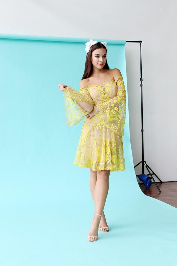 Monika Radulovic wearing our Thurley Marigold Mini Dress