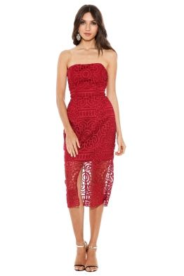 Nicholas the Label - Geo Floral Lace Strapless Dress - Berry Red - Front