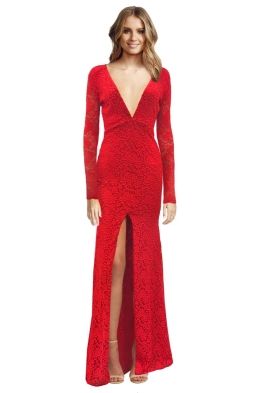 Ae'lkemi - V Plunge Red Long Sleeve Gown - Front