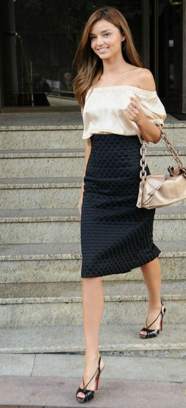 Off the Shoulder Silk Top and Pencil Skirt