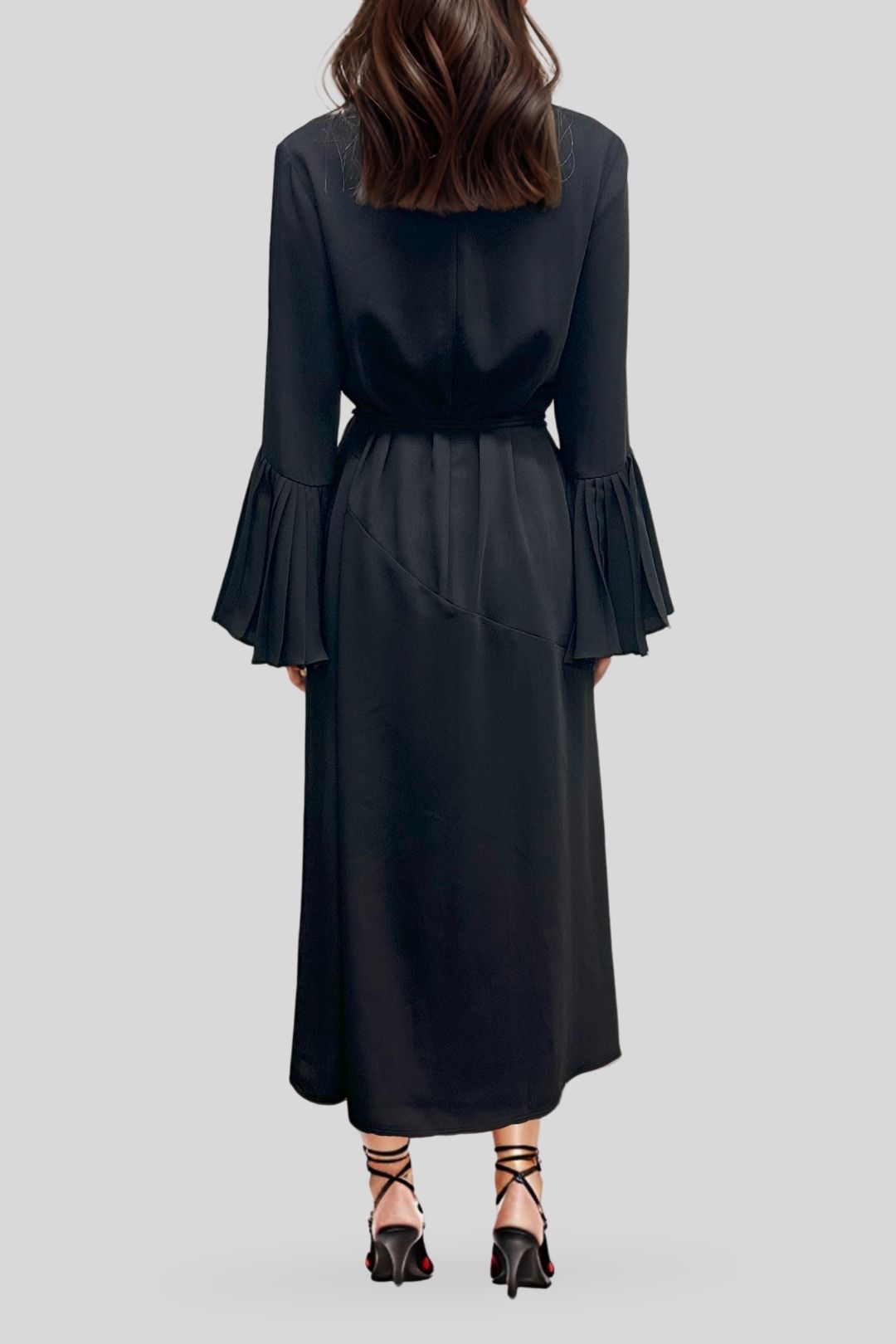 Veronika Maine Bell Sleeve Long Sleeve Black Dress Back