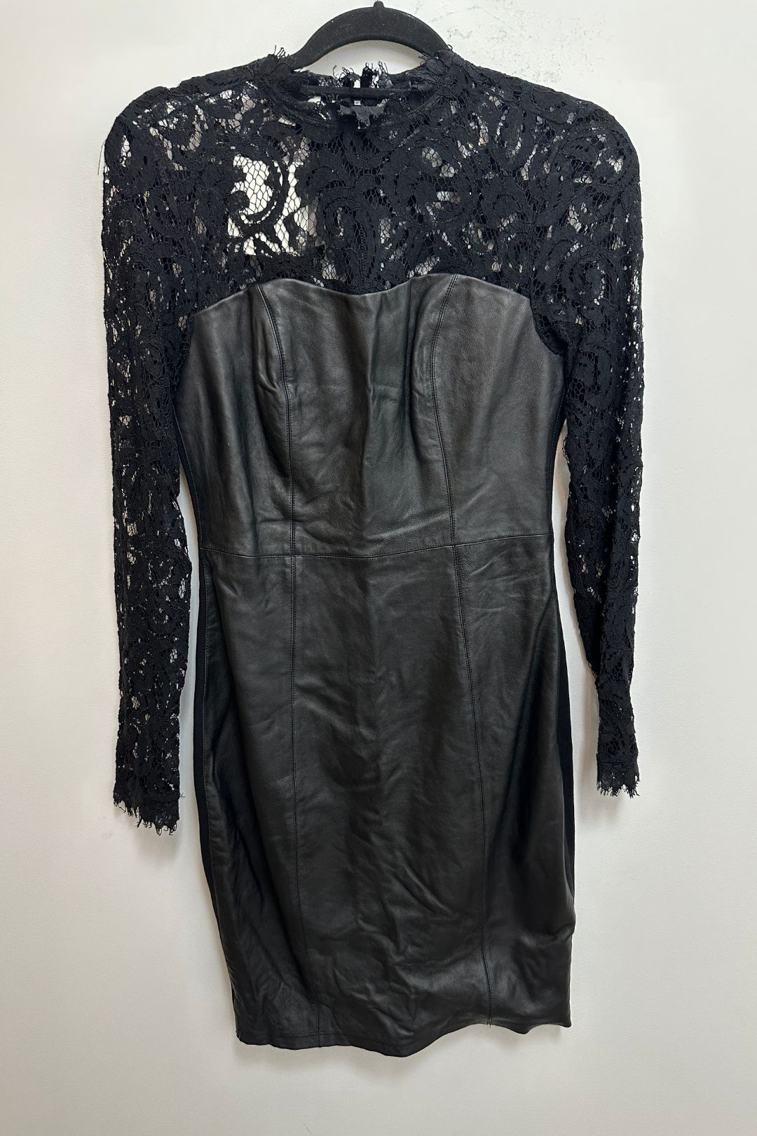 Black Lace Leather Mini Dress