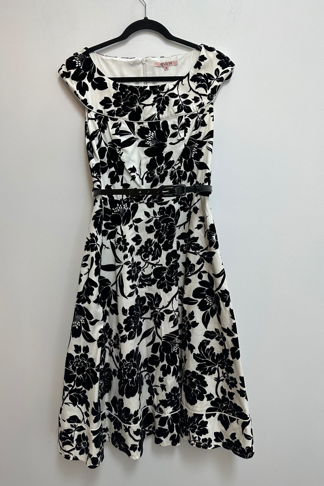 Cream and Black Cascade Floral Dress