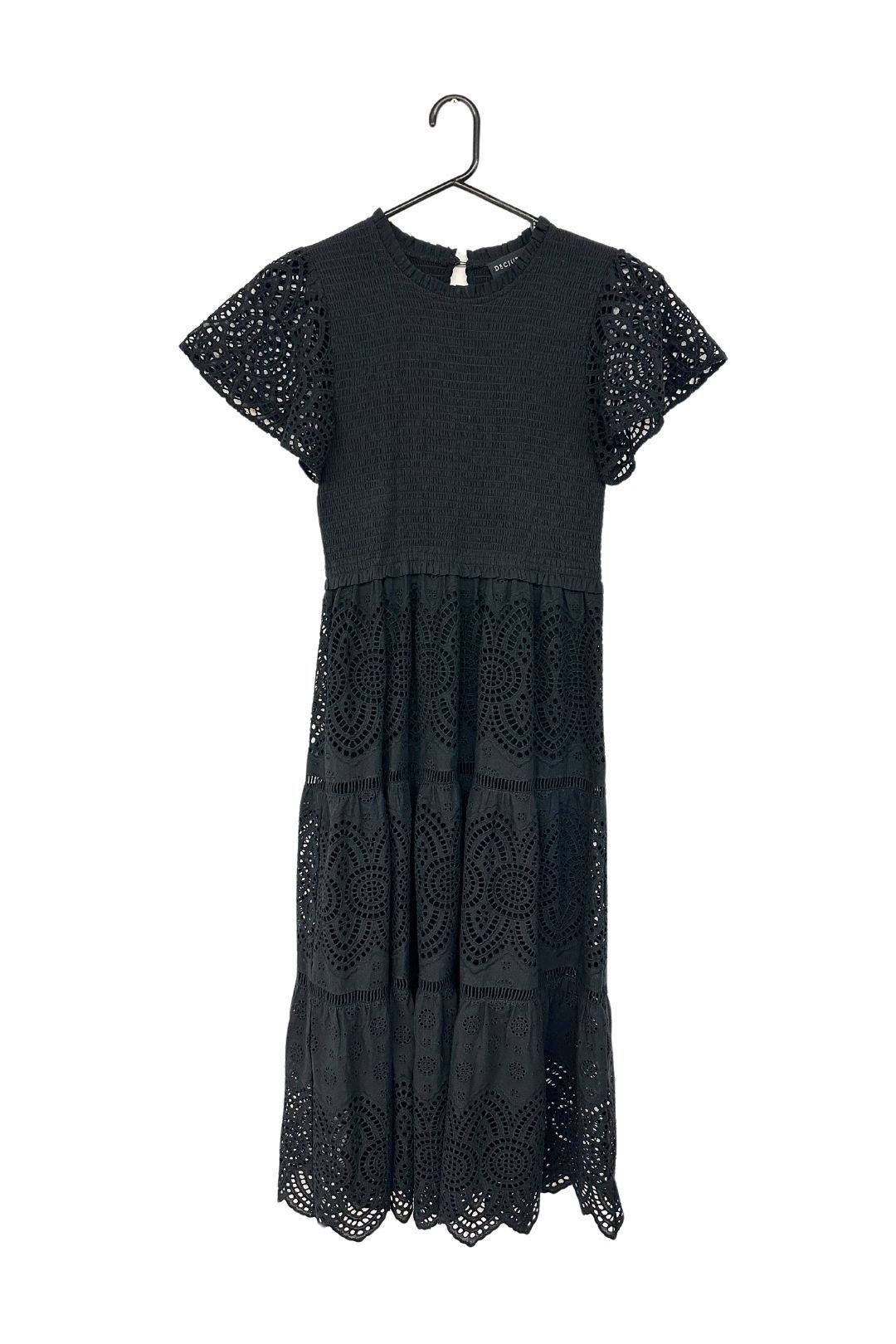 Buy Black Broderie Midi Dress | Decjuba | GlamCorner