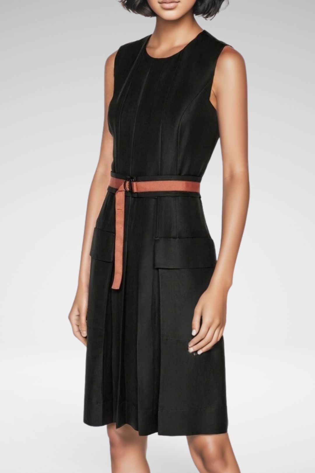 Cue Belted Crew Neck Black Dress