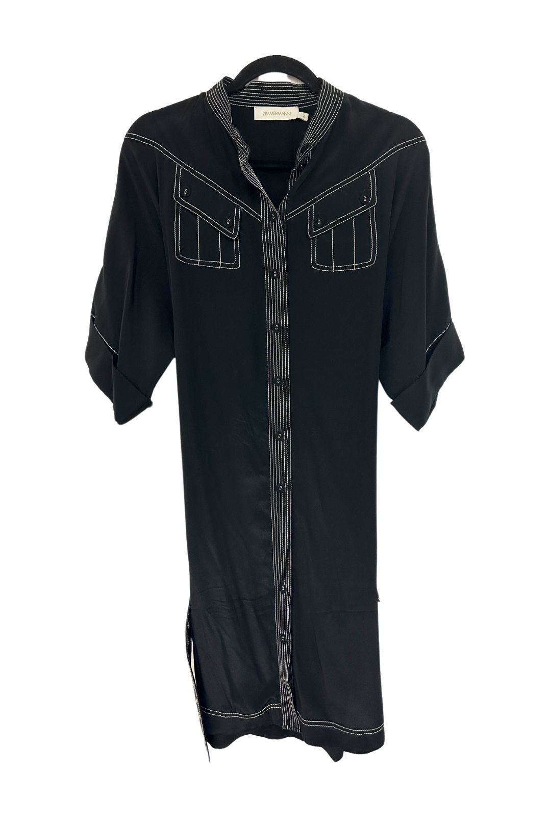 Silk Utility Short Dress in Black