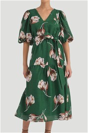 Witchery - Floral Print Tiered Midi Dress with Blouson Sleeves