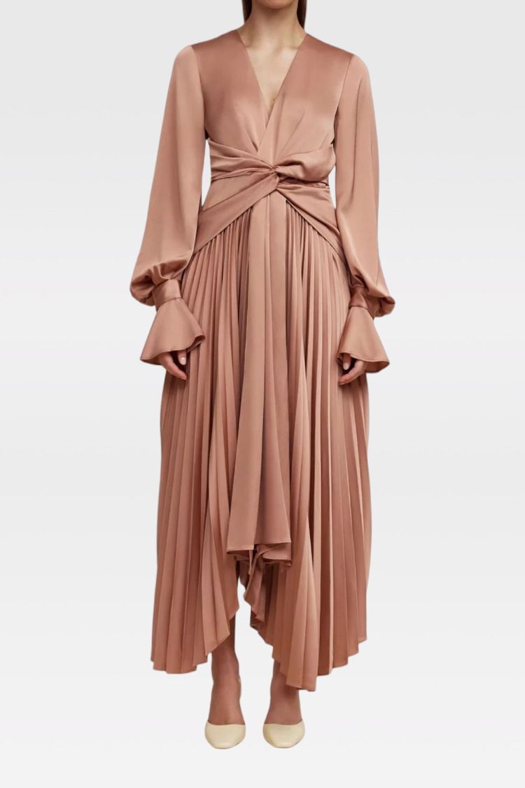 Buy Empire Pleated Maxi Dress in Brown | Acler | GlamCorner Buy Empire Pleated Maxi Dress in Brown | Acler | GlamCorner