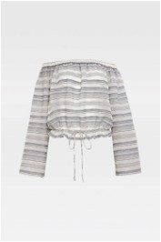 Theory Off Shoulder Multi Striped Gypsy Linen Top
