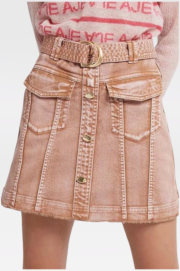 AJE Arlow Denim Mini Skirt in Dusty Pink