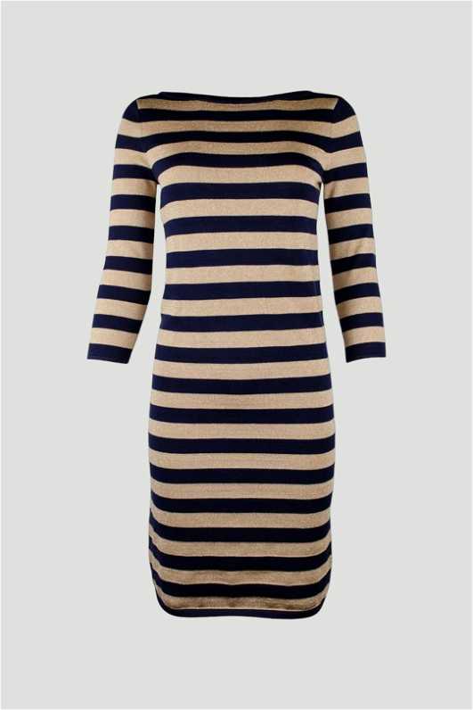 Buy Navy and Metallic Gold Stripe Dress | Ralph Lauren | GlamCorner