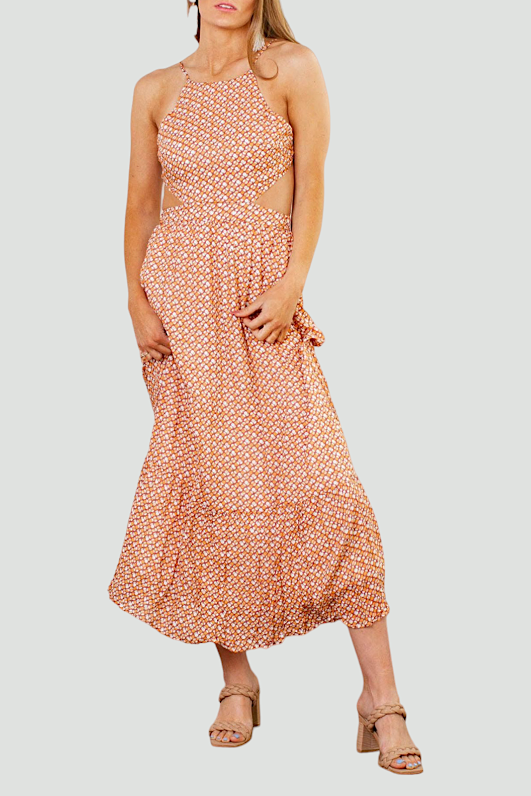 sachin and babi light blue dress Cream Smocked Flowy Boho Pleated Backless Maxi Dress – Aquarius Brand main image 1