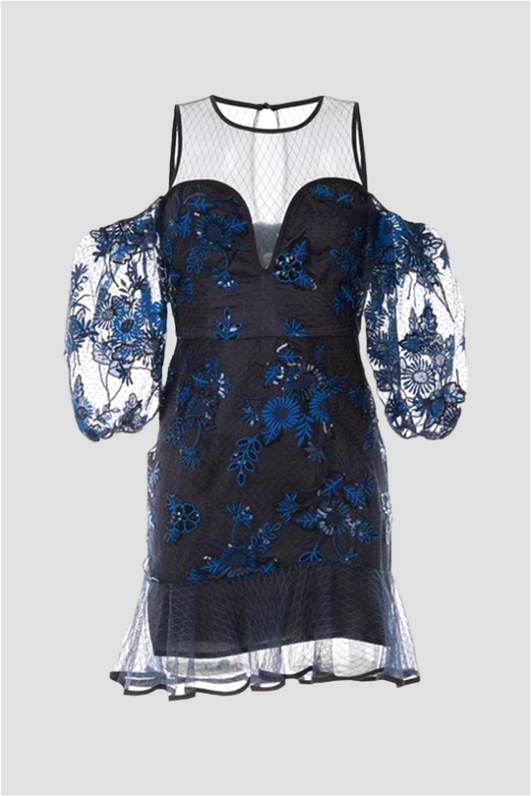 alice McCALL ブラックレースミニワンピース SETTAN/セッタン】総レース/ Vネック/ Aライン/ ミディアム丈