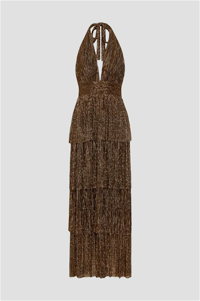 Buy Galaxy Halter Neck Dress in Bronze Sheike GlamCorner
