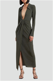 Evoke Long Sleeve Maxi Dress in Khaki