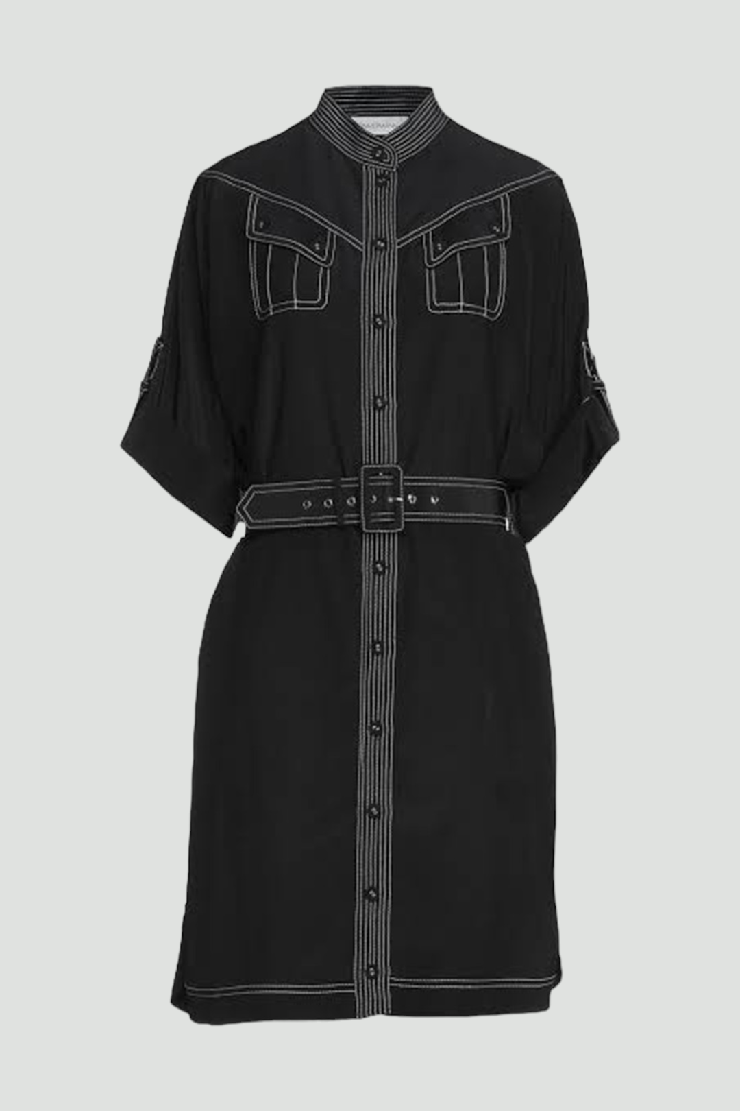 Silk Utility Short Dress in Black