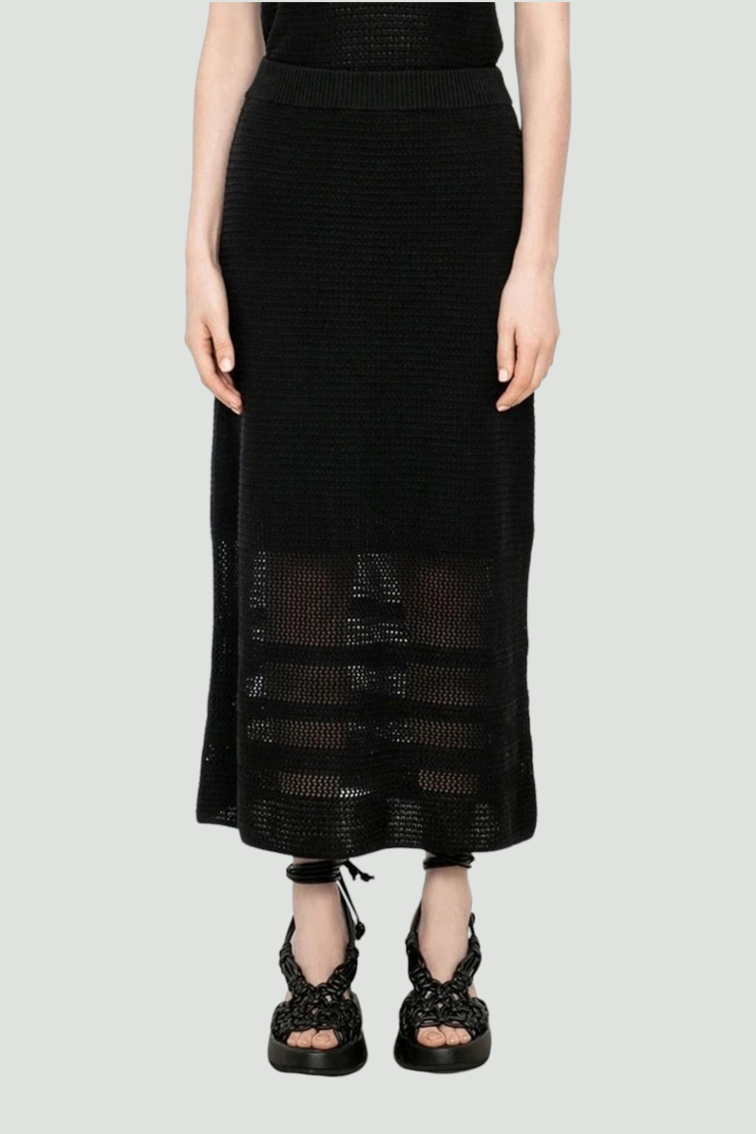Veronika Maine in Crochet Midi Skirt in Black