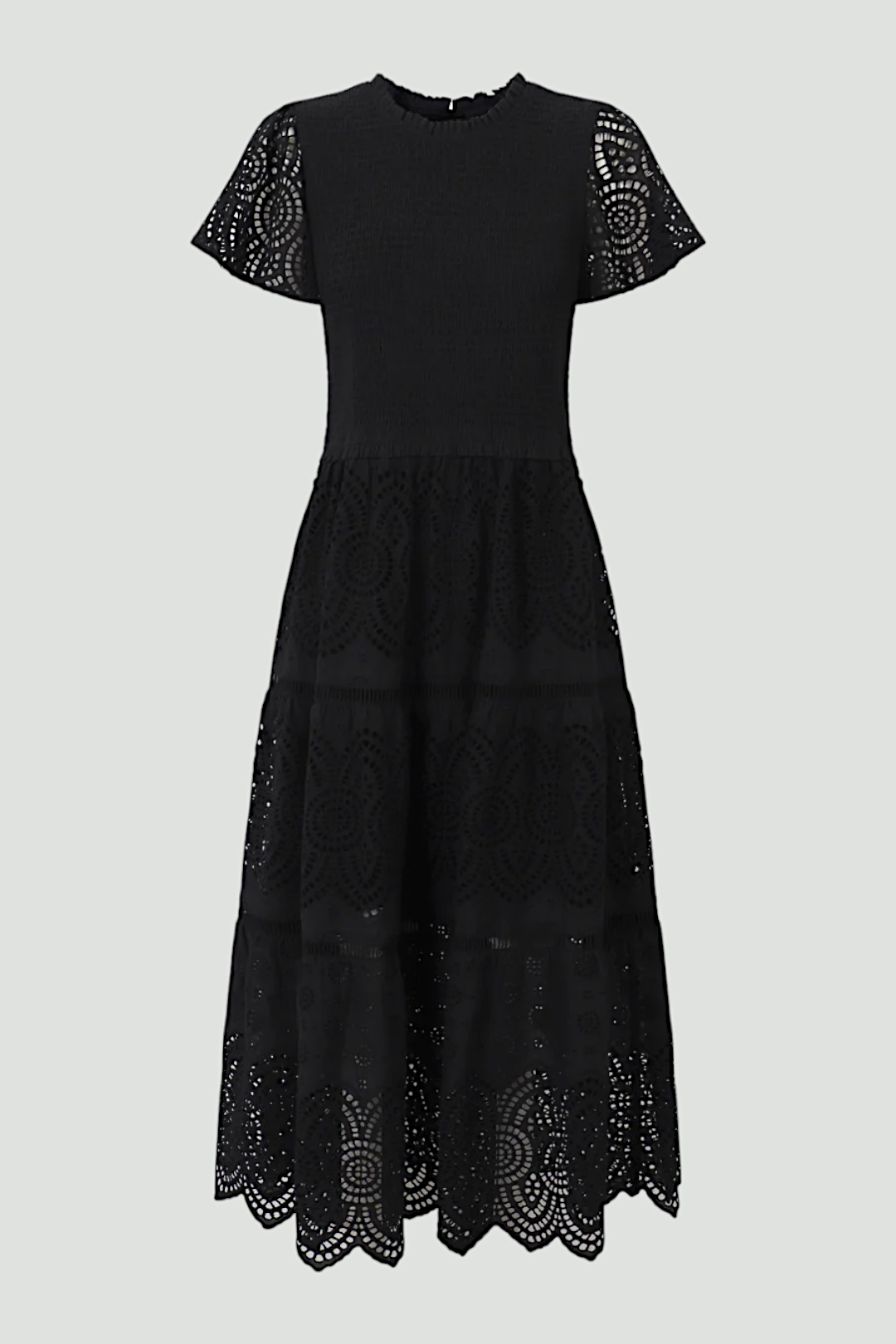 Buy Black Broderie Midi Dress | Decjuba | GlamCorner