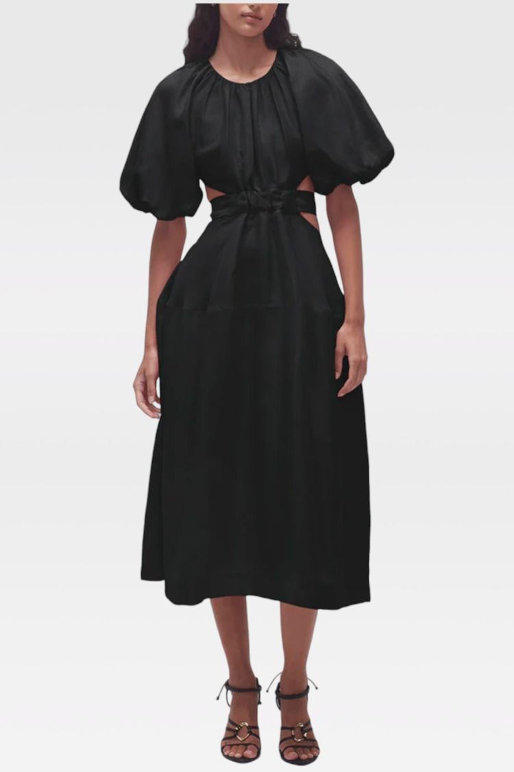 Buy Mimosa Cut Out Midi Dress in Black | AJE | GlamCorner