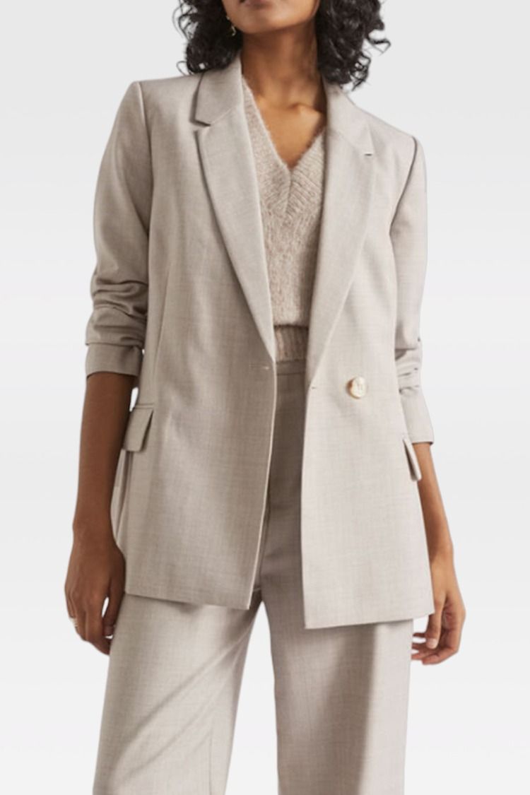 Seed Heritage Wool Blend Relaxed Blazer in Light Storm Crossdye 