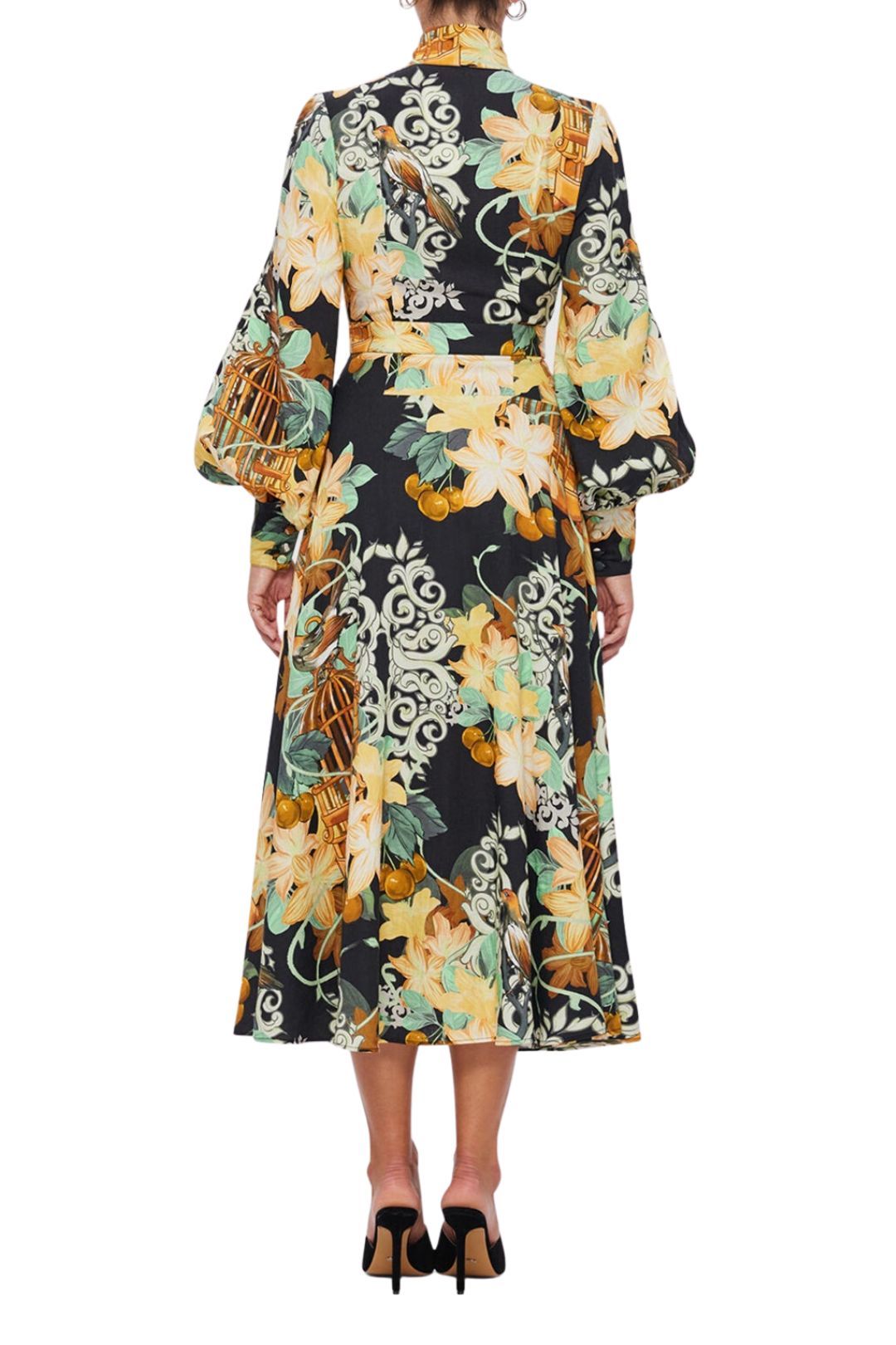 Hire Nellie Midi Dress in Azalea Print In Twilight | LEO LIN | GlamCorner