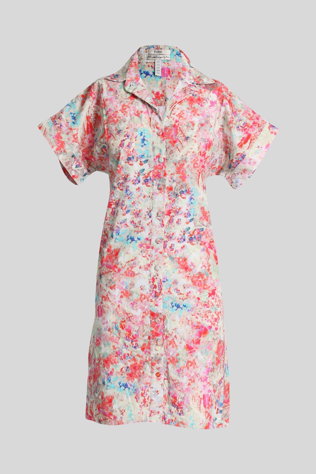 Erdem Short Sleeve Shirt Dress in Multi Print