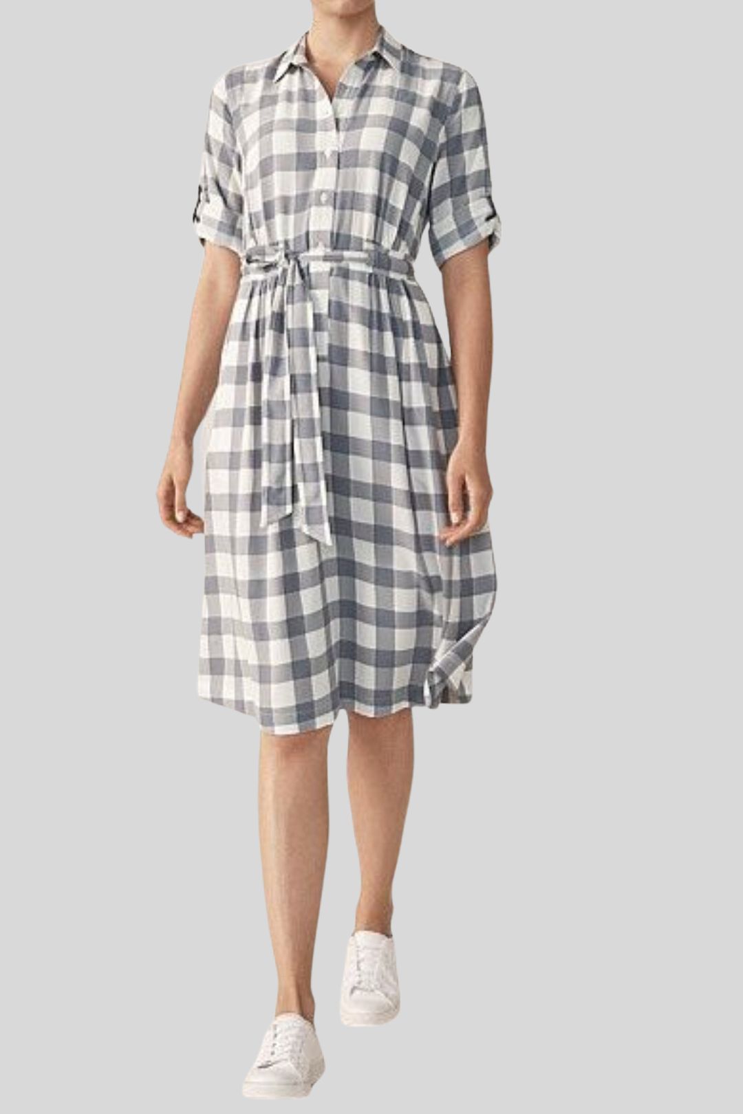 Trenery Grey and White Gingham Shirt Dress
