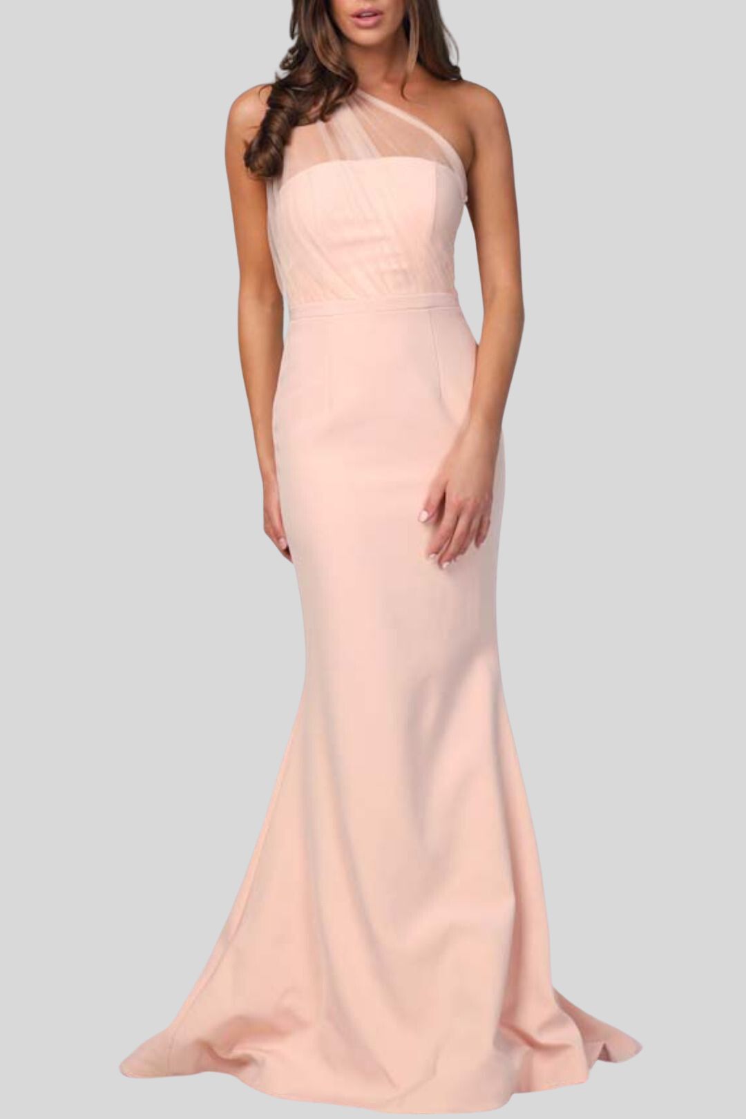 Love Honor Livia One Shoulder Gown in Rose Quartz