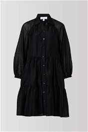 Tiered Mini Shirt Dress in Black