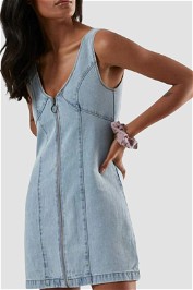 Afends Boulevard Hemp Denim Mini Dress in Stone Blue 