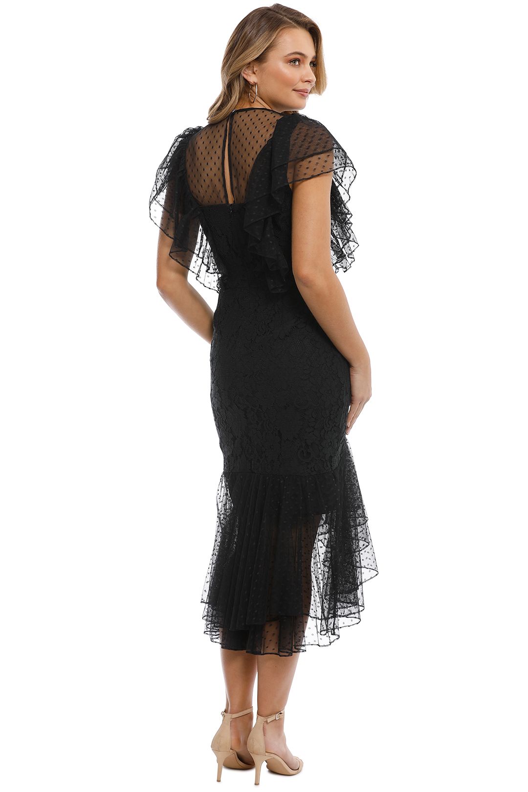 Rosie Lace Ruffle Dress in Black by Cooper St for Rent