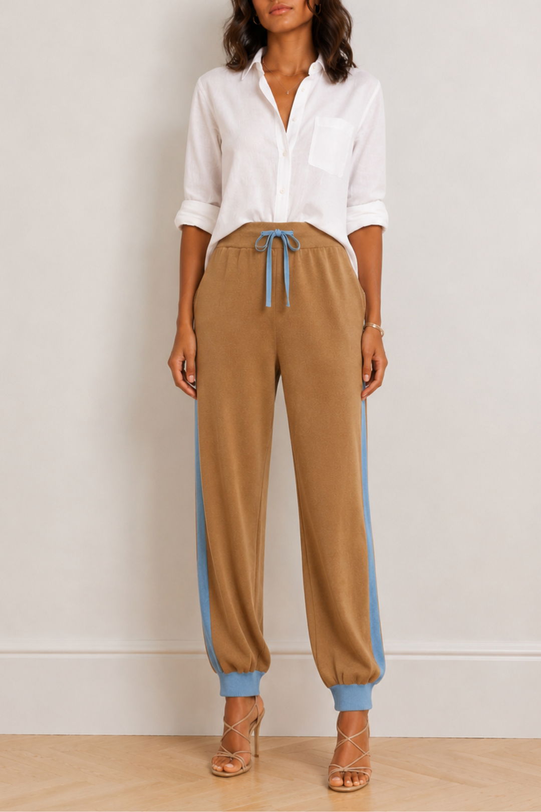  Dress Hire Brunch Venroy	Knitted Contrast Stripe Pant - Taupe