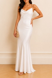  Dress Hire Engagement Party Shona Joy	Cowl Neck Maxi Dress - White Satin