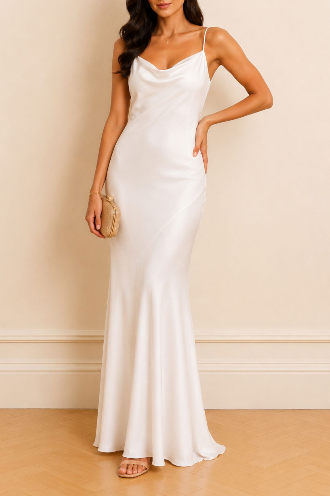  Dress Hire Engagement Party Shona Joy	Cowl Neck Maxi Dress - White Satin