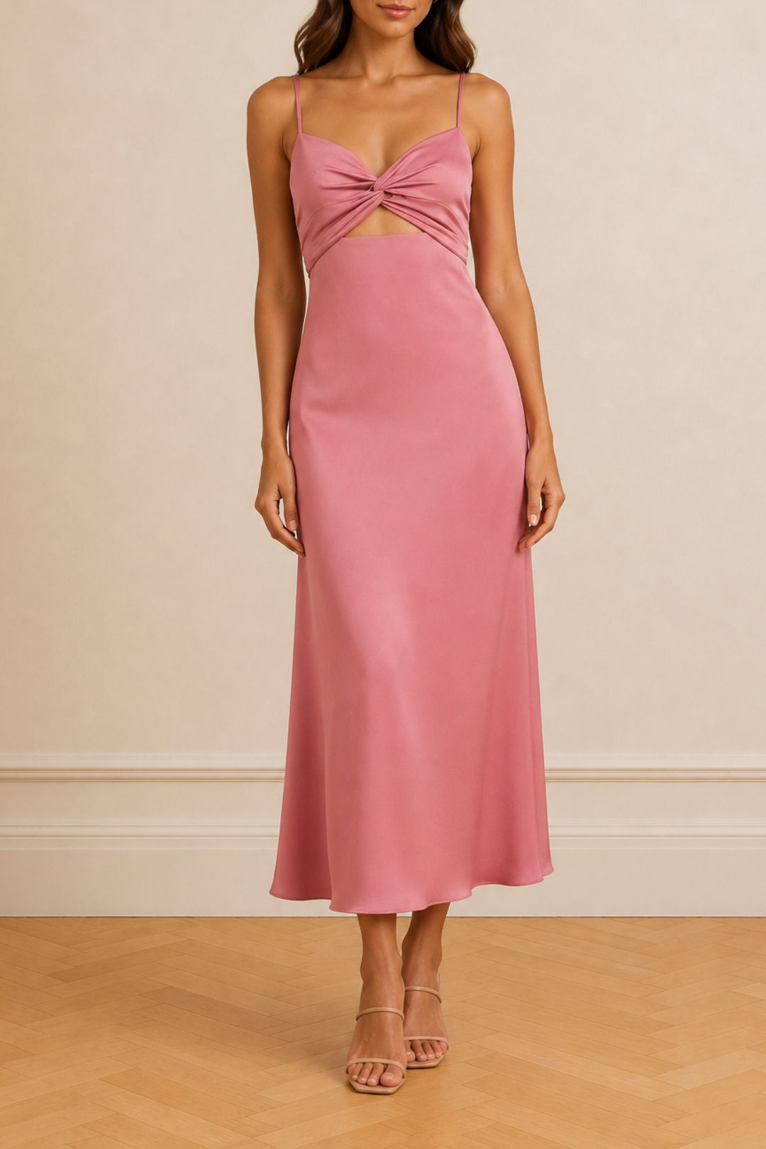  Dress Hire Wedding Guest Shona Joy	Luxe Twist Front Sleeveless Midi Dress Blush