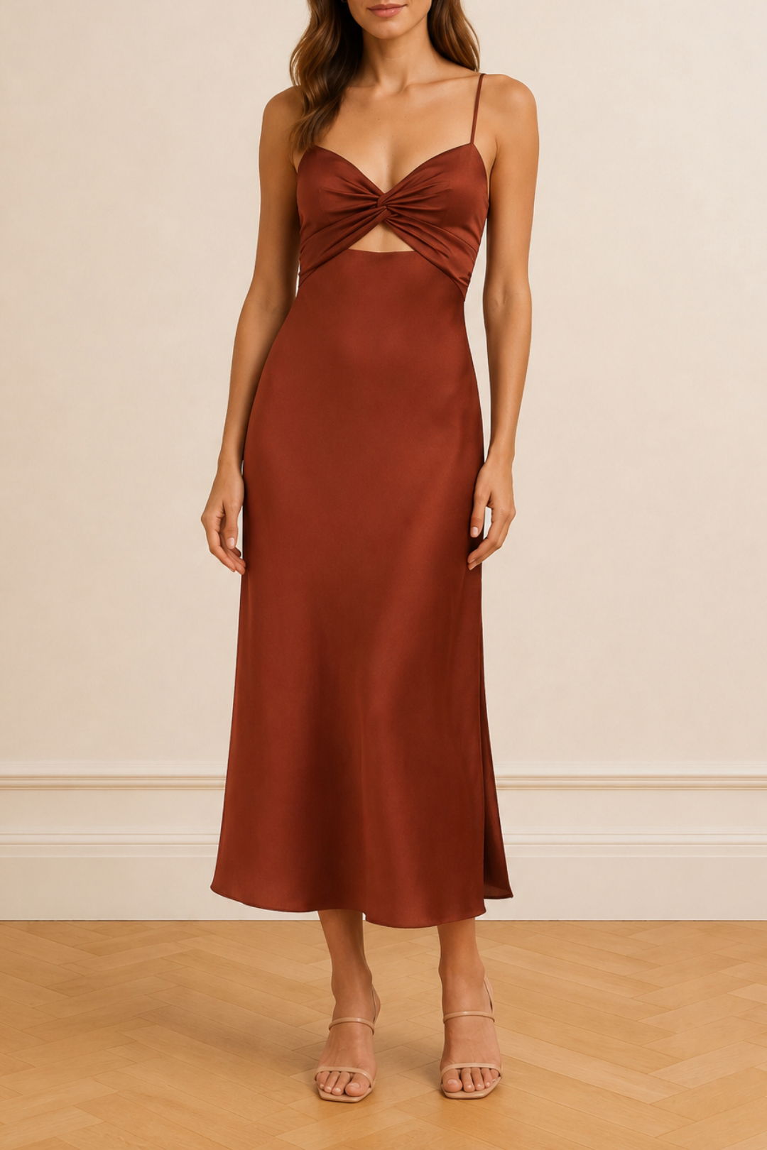  Dress Hire Wedding Guest Shona Joy	Luxe Twist Front Sleeveless Midi Dressess - Blush