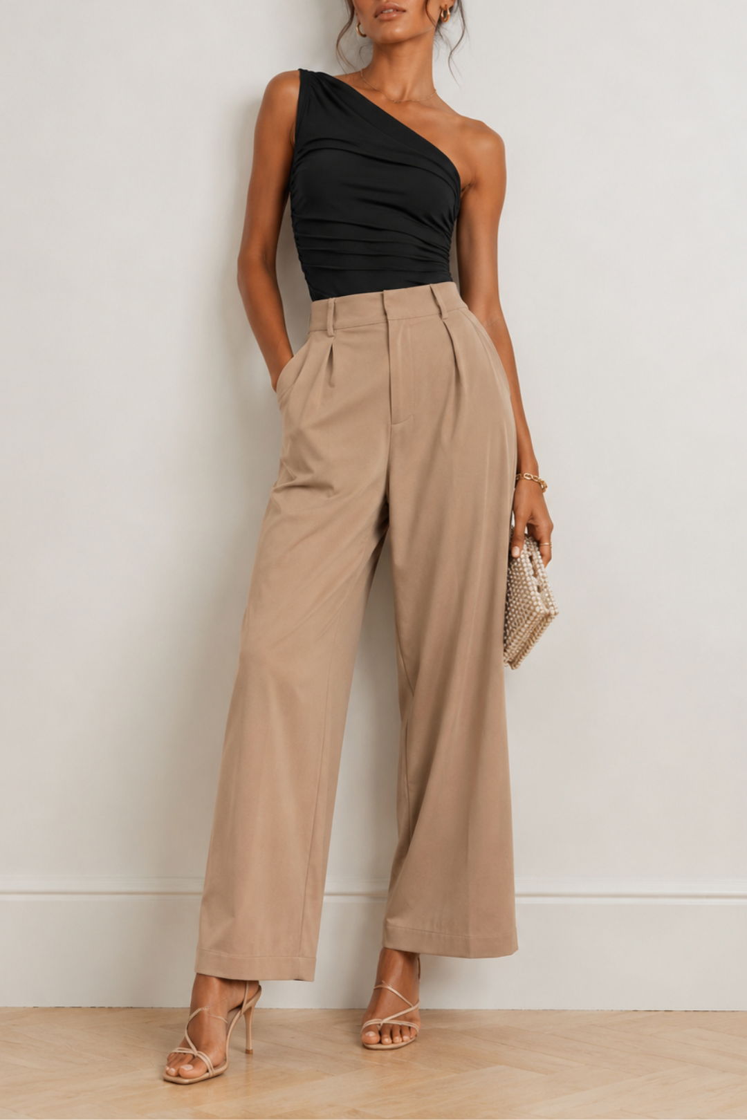  Dress Hire Work Event Calli Polly Pant - Taupe relaxed fit