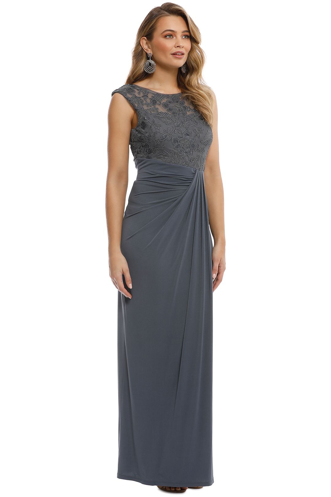 Montique - Maya Embroidered Gown - Grey - Side