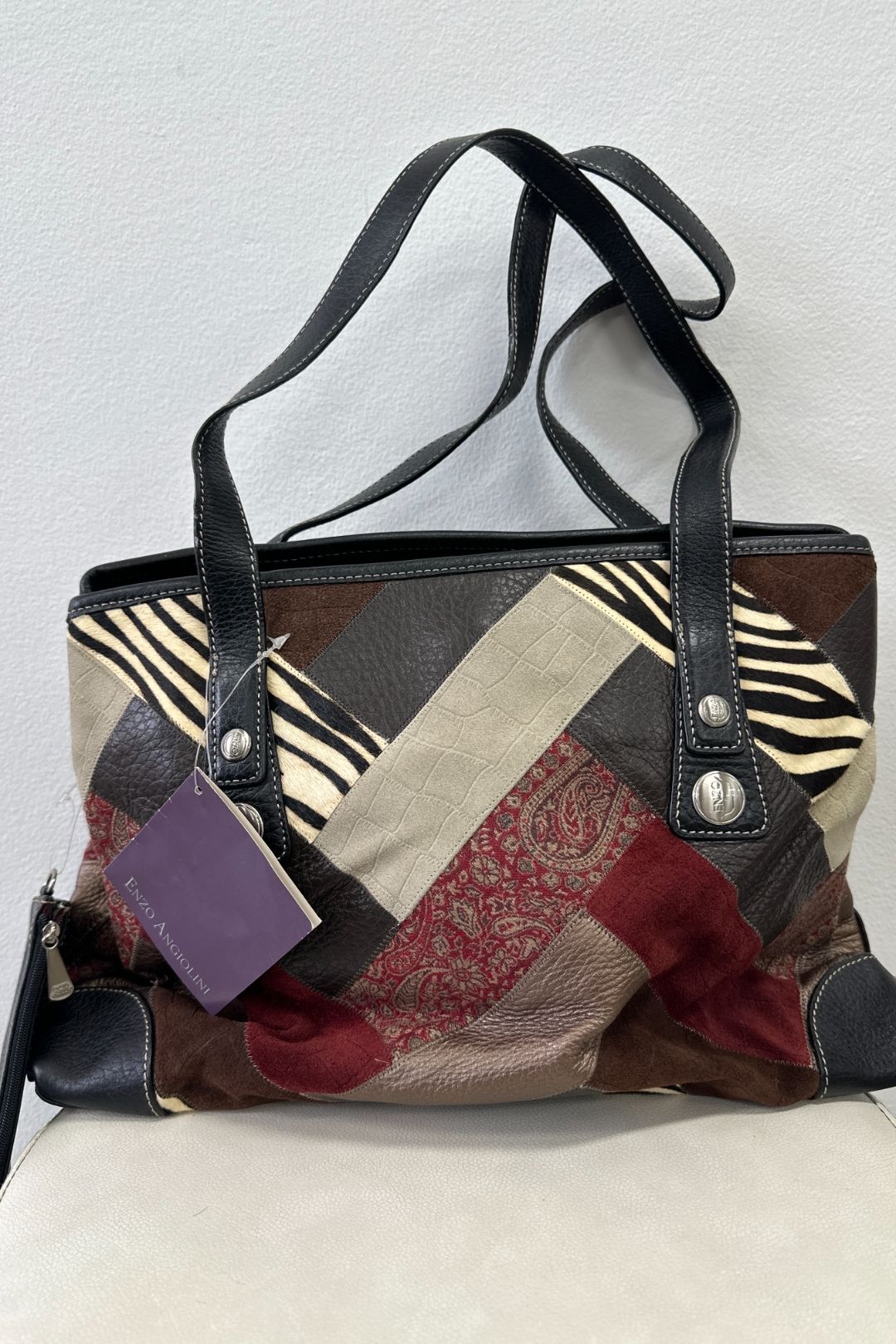 Enzo Angiolini Multi Exotic Leather Patchwork Bag