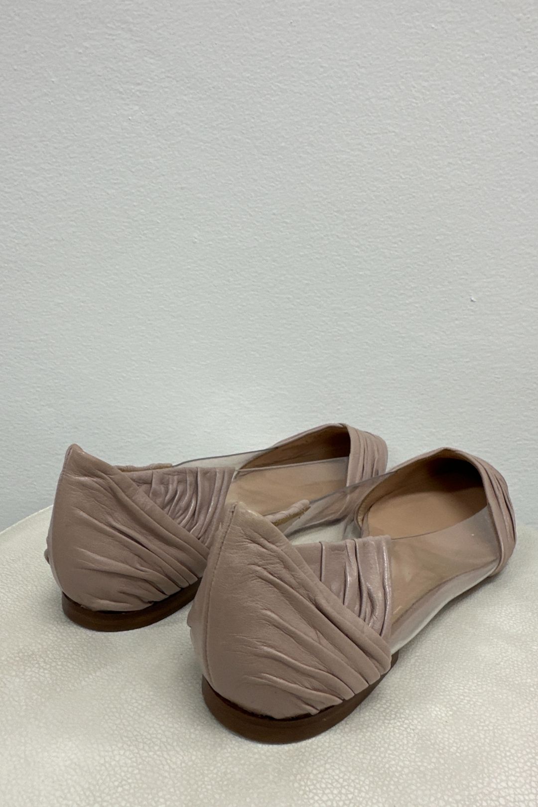 Nude Leather and PVC B Drape Pointed Toe Ballet Flats
