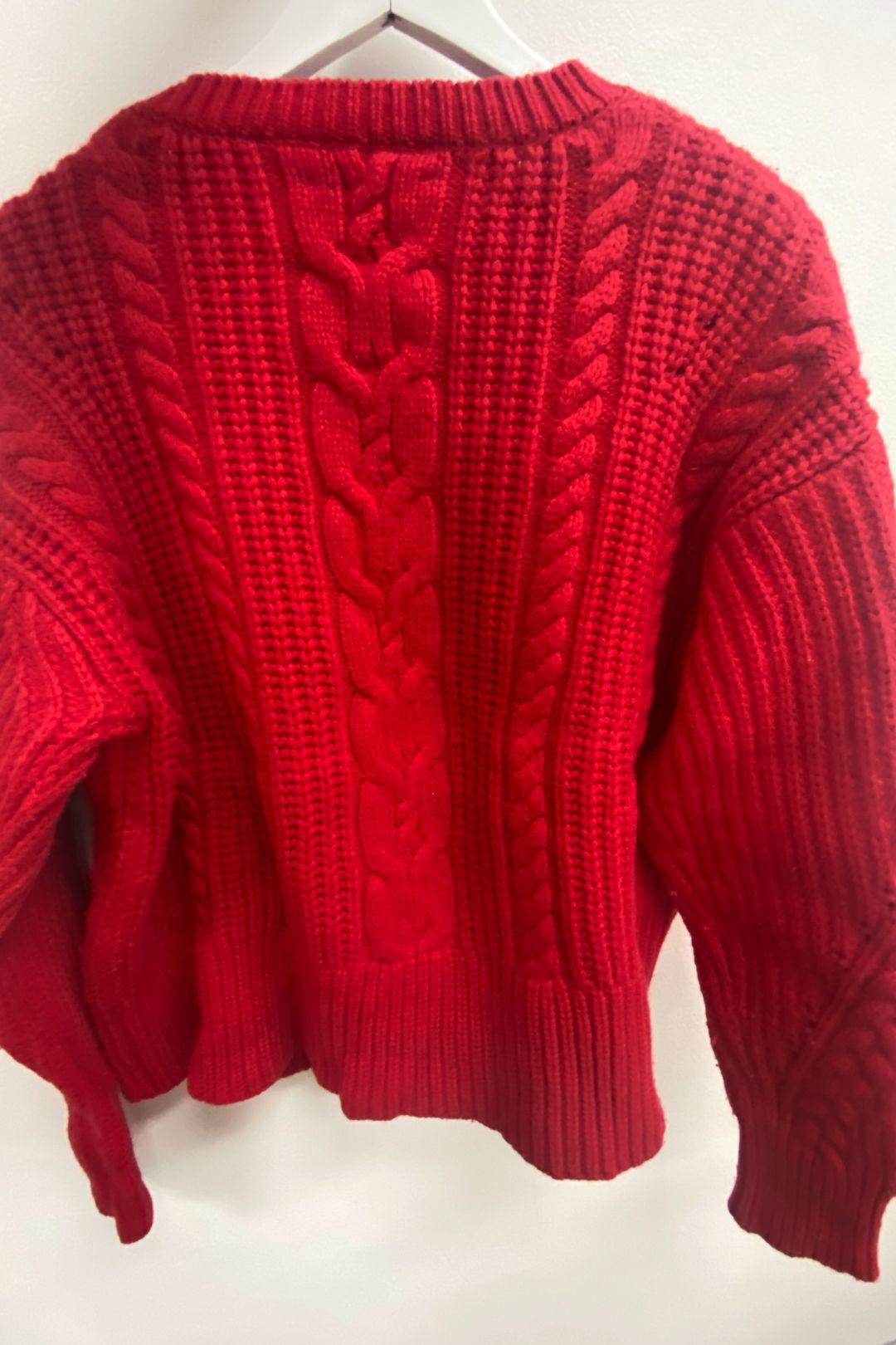 Country Road Red Merino Wool Cable Swing Knit Jumper