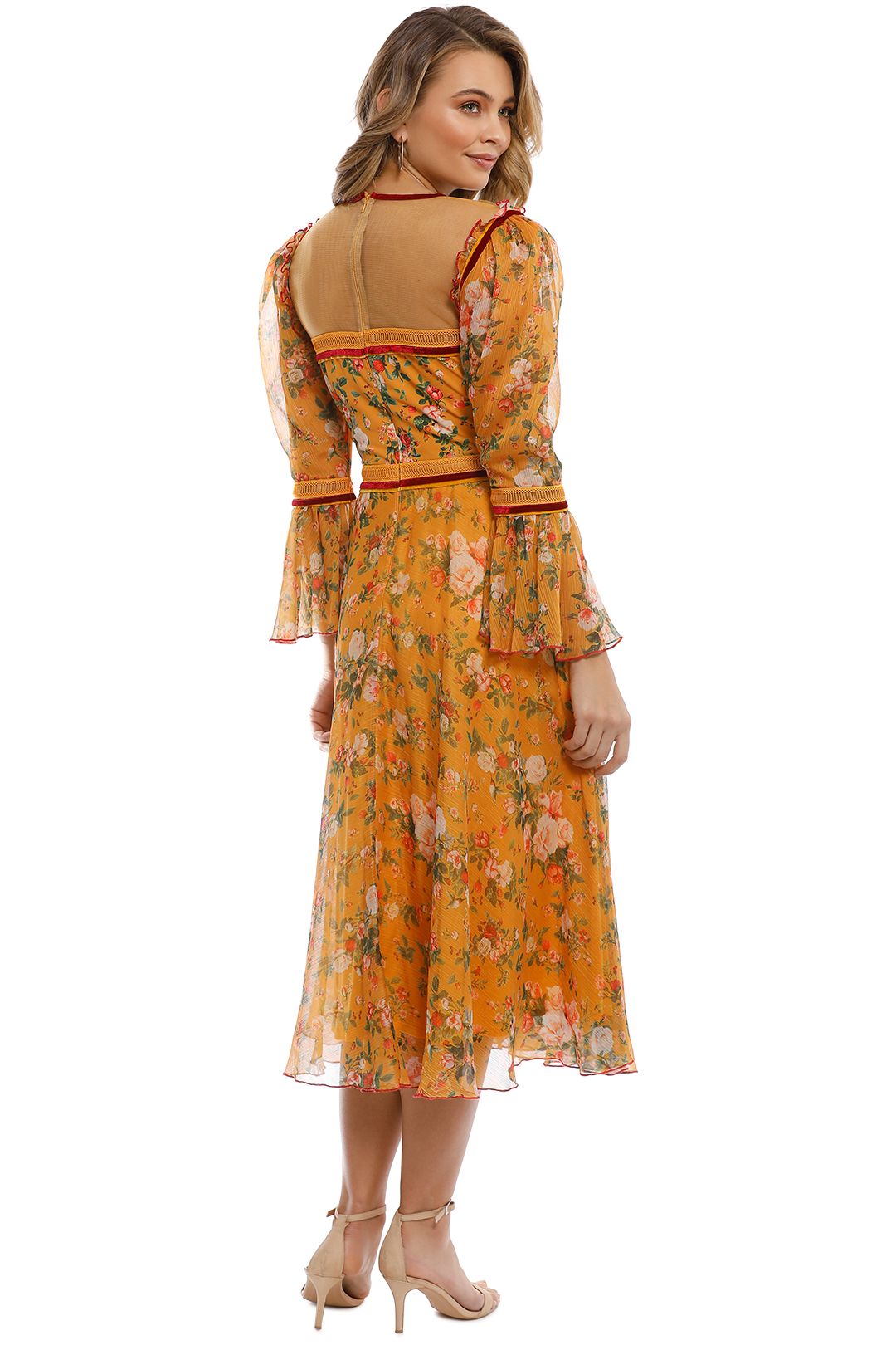 Tadashi Shoji - Toussaint Tea Length Dress - Mustard Yellow - Back