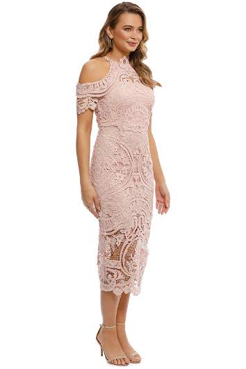 knee length dresses for ladies Dulcie pink embellished floral-lace midi dress