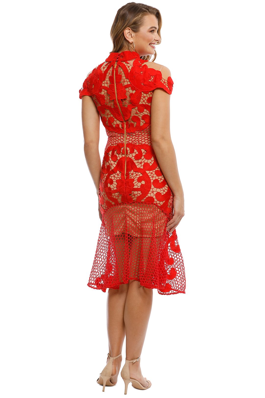 Thurley -  Rose Ceremony Midi Dress - RED - Back