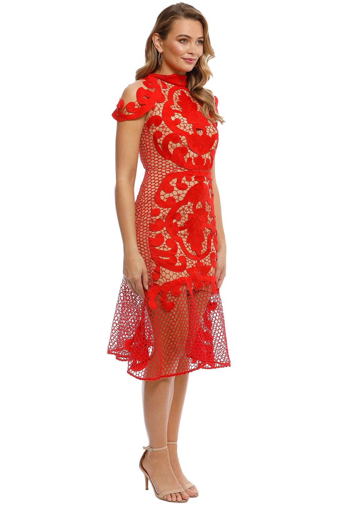 Thurley -  Rose Ceremony Midi Dress - Red - side