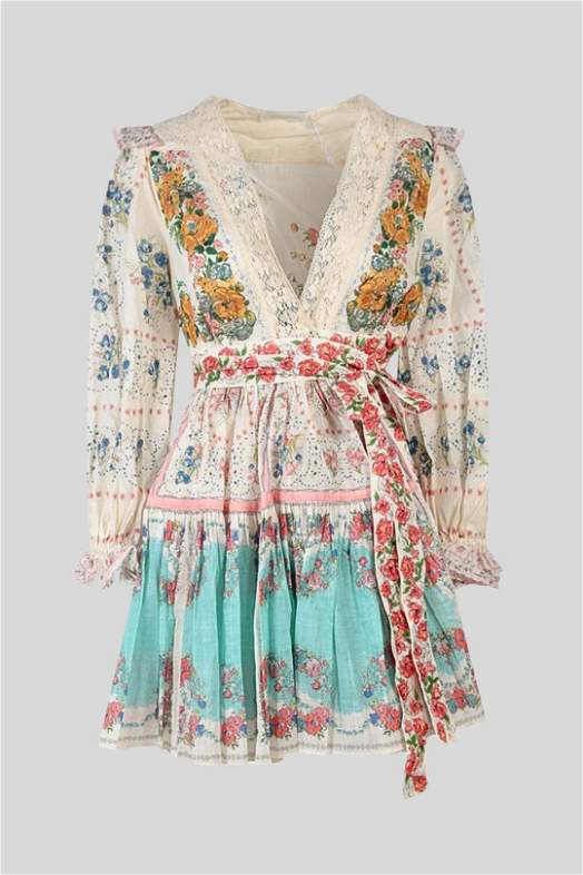 zimmermann clover patched midi dress Zimmermann Clover Patched Midi Dress Floral Broderie Trim White Lace Size 1 S