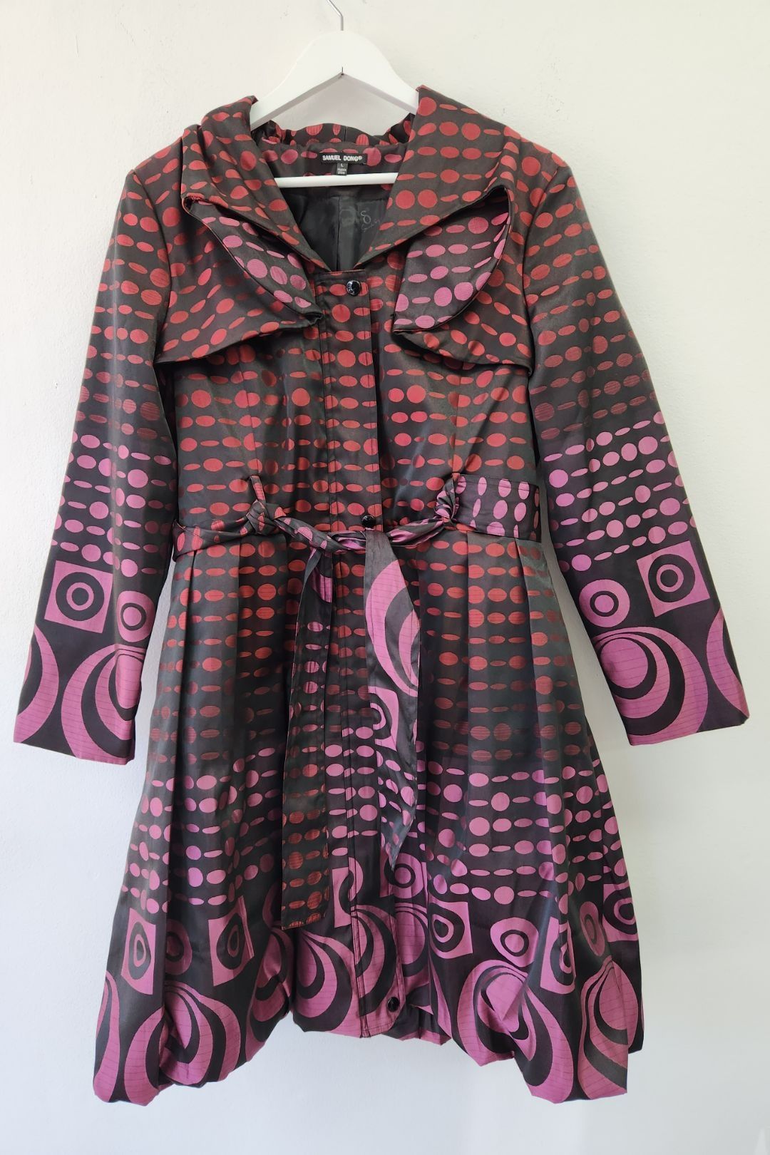 Abstract Print Belted Bubble Trench Coat