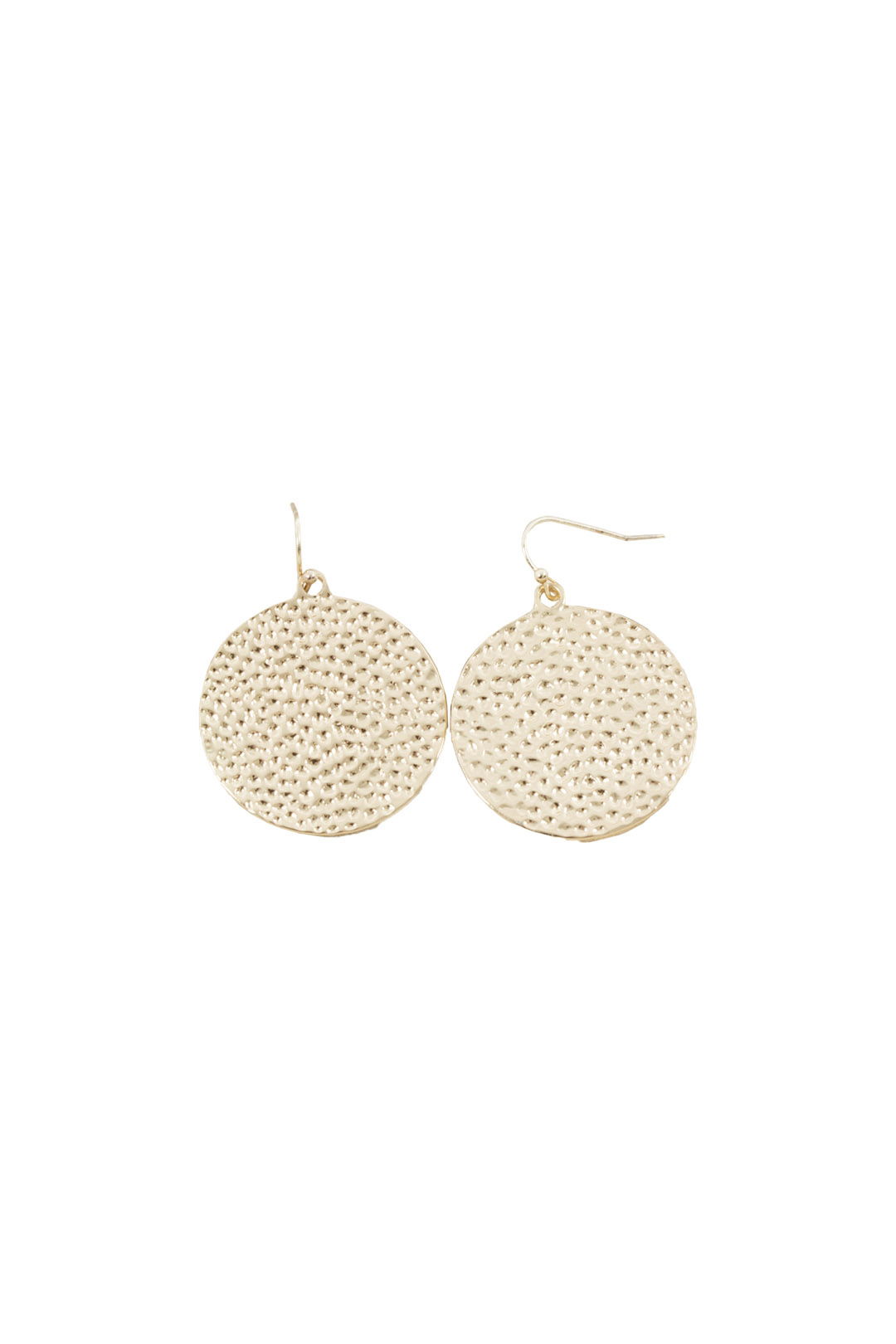 Adorne - Beaten Metal Disk Hook Earring - Light Gold - Front