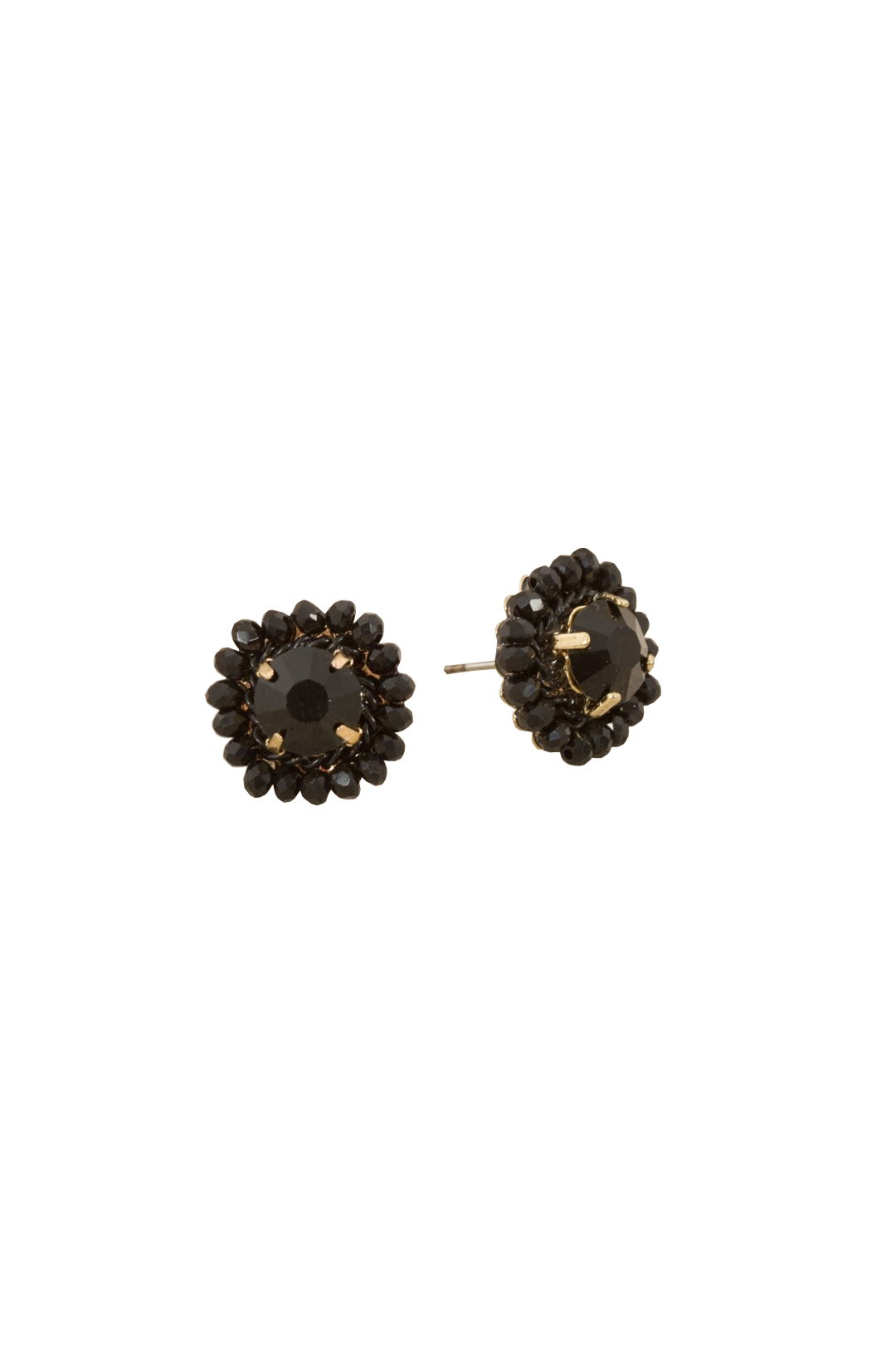 Adorne - Crystal Edge Jewel Centre Stud Earring - Black - Front